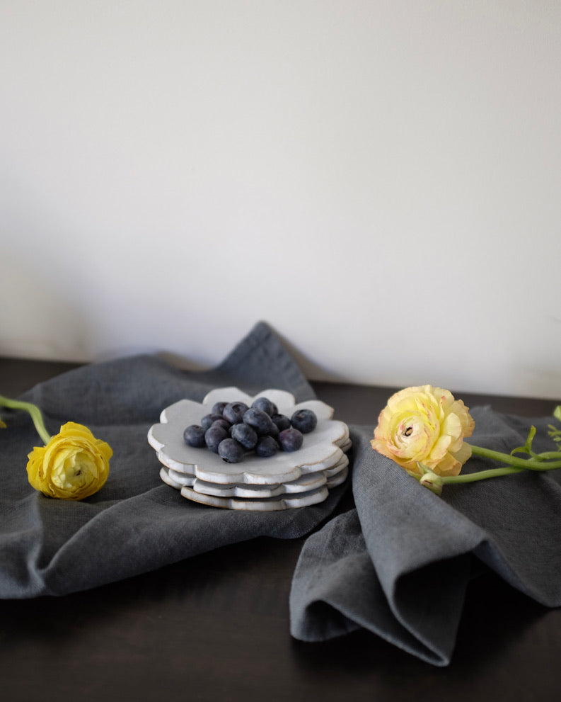 Scalloped dessert plates — satin white