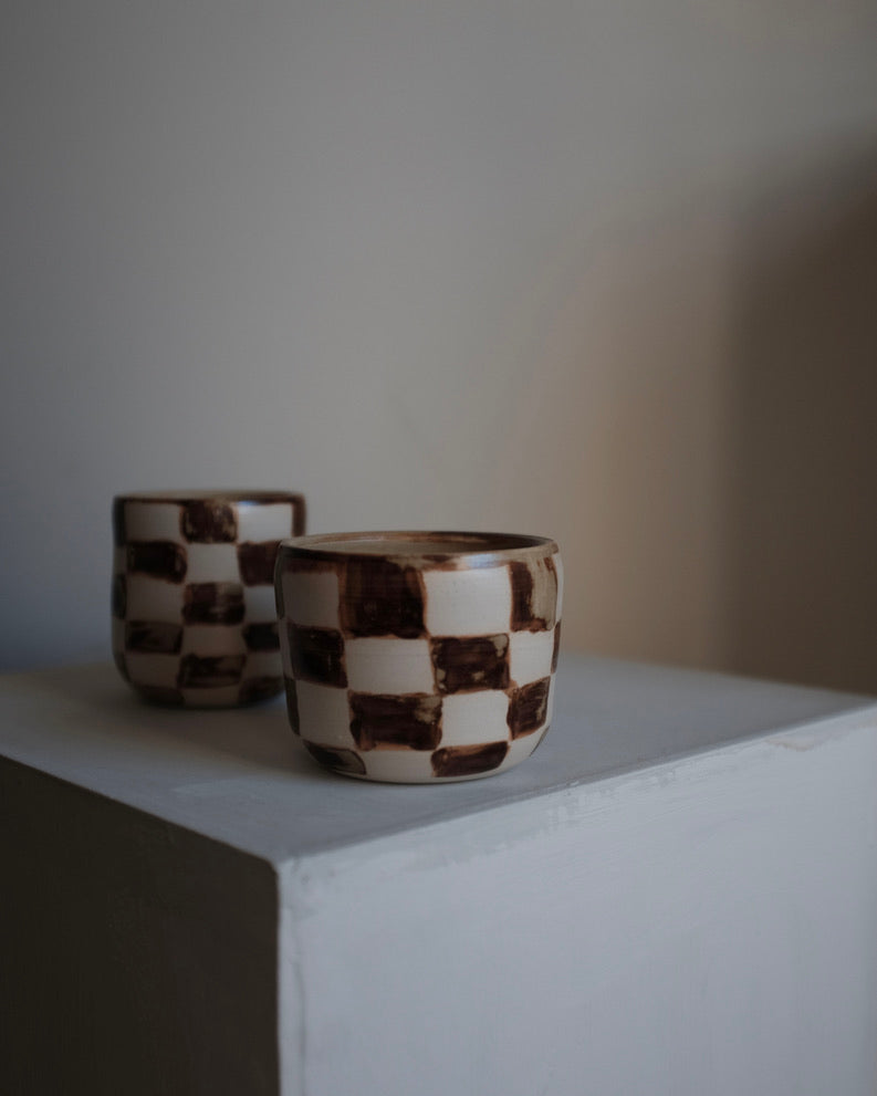 Cup — checkered brown and cream #2