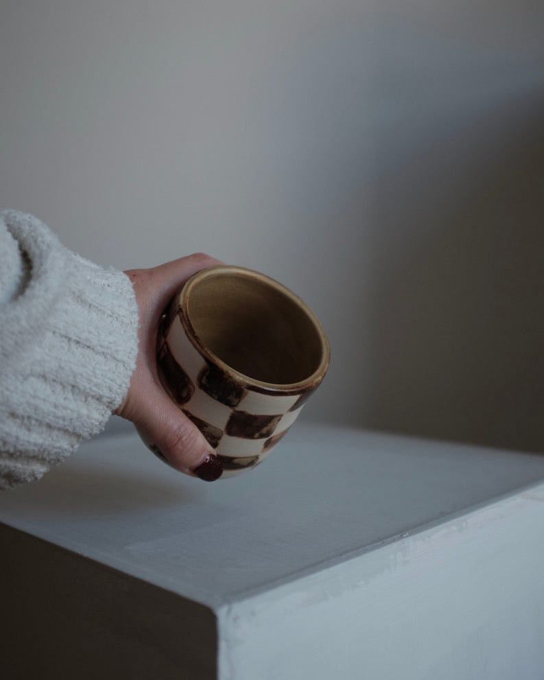 Cup — checkered brown and cream #1