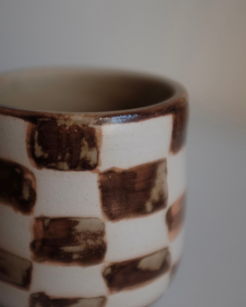 Cup — checkered brown and cream #1