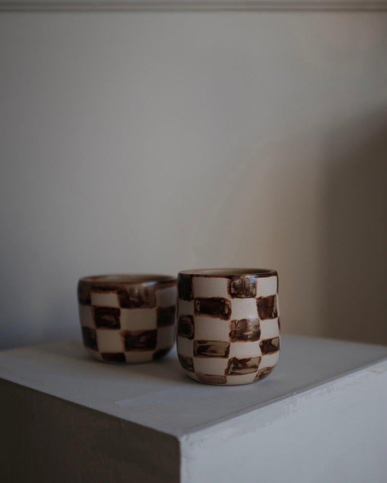 Cup — checkered brown and cream #1