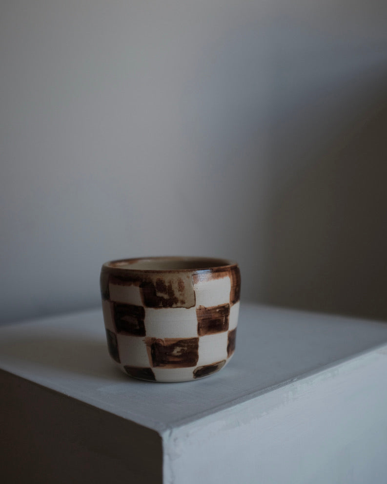 Cup — checkered brown and cream #2