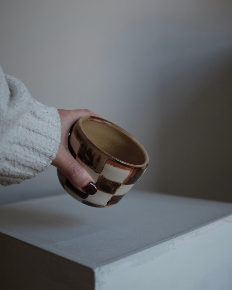 Cup — checkered brown and cream #2