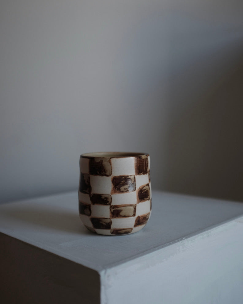 Cup — checkered brown and cream #1